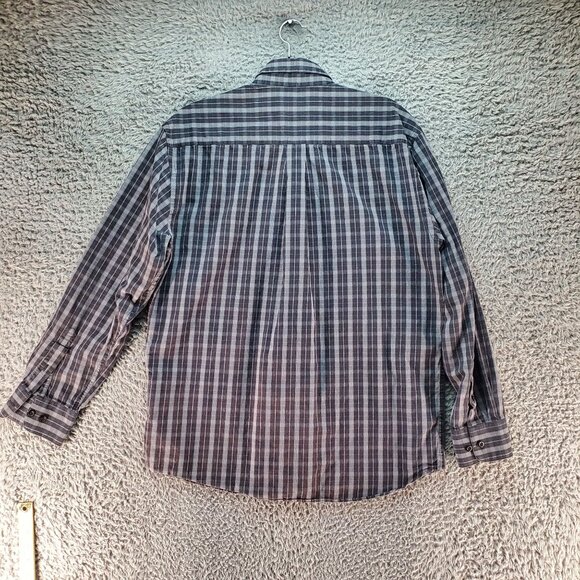 Ashworth Shirt Mens Large Navy Blue & Gray Long-Sleeve Plaid Button-Up - Picture 7 of 8